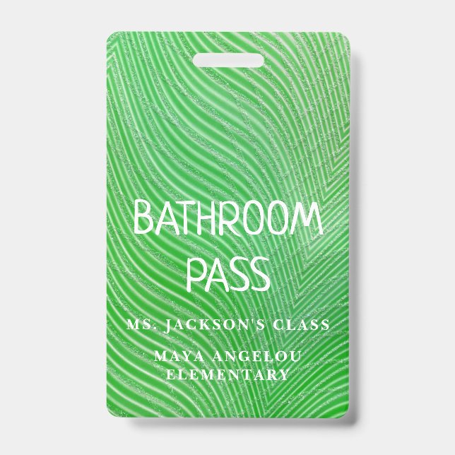 Stripe Pattern Back To School Bathroom Hall Pass   Badge (Front)