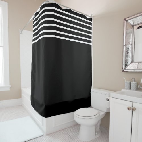 Stripe Pattern Black White Theme Decor Elegant Shower Curtain