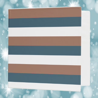 Stripe Pattern Brown Teal White 3 Ring Binder