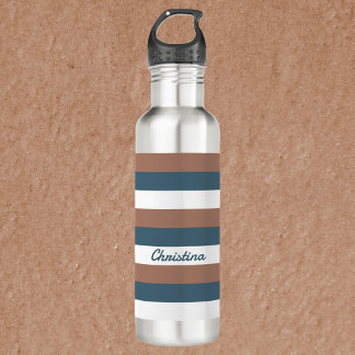 Stripe Pattern Brown Teal White Personalize Stainless Steel Water Bottle