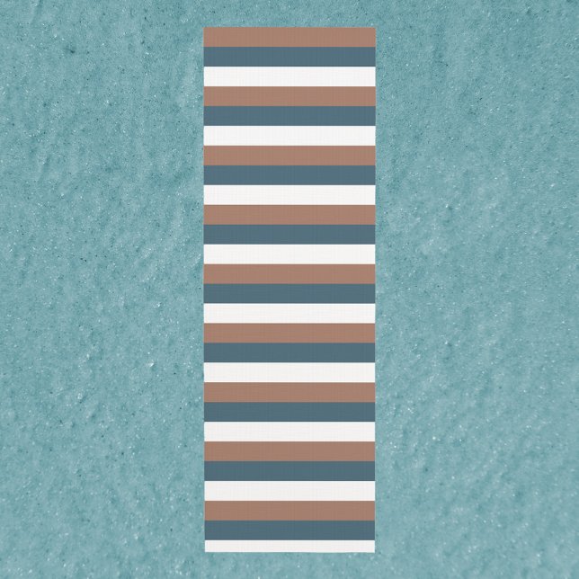 Stripe Pattern Brown Teal White Yoga Mat (A yoga mat with mocha brown, teal and white stripes)