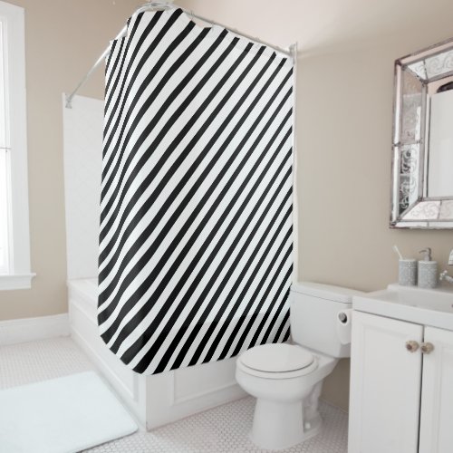 Stripe Pattern Camouflage Diagonal Black White Shower Curtain
