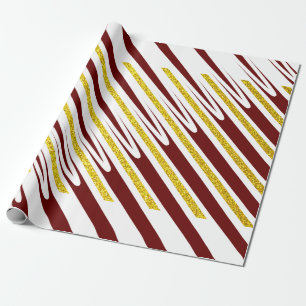 Stripe Pattern Gold Glitter Dark Red Burgundy Cool Wrapping Paper