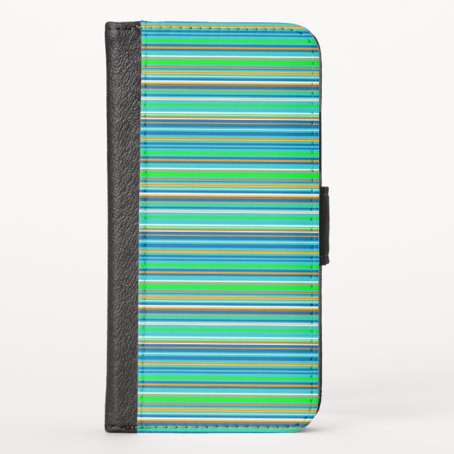Stripe Pattern Green Blue iPhone X Wallet Case