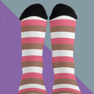 Stripe Pattern Horizontal Brown Pink White Socks