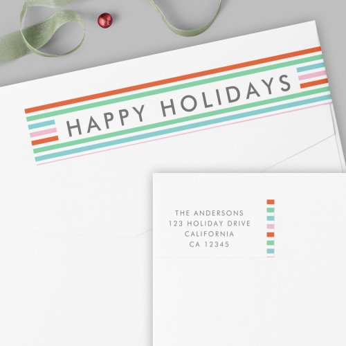 Stripe Pattern  Modern Colorful Christmas Address Wrap Around Label