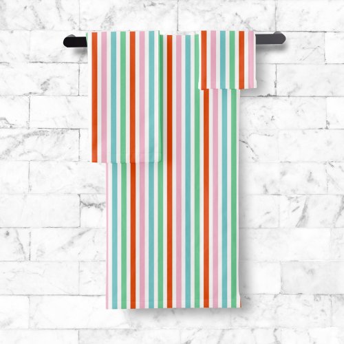 Stripe Pattern  Modern Colorful Christmas Cheer Bath Towel Set