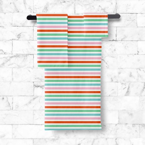 Stripe Pattern  Modern Colorful Christmas Cheer Bath Towel Set