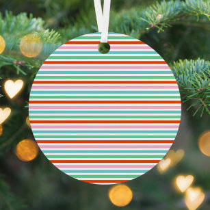 Stripe Pattern   Modern Colorful Christmas Cheer Metal Ornament