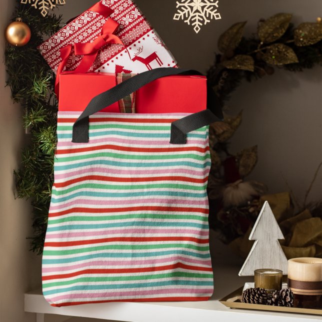 Stripe Pattern | Modern Colorful Christmas Cheer Tote Bag (Creator Uploaded)