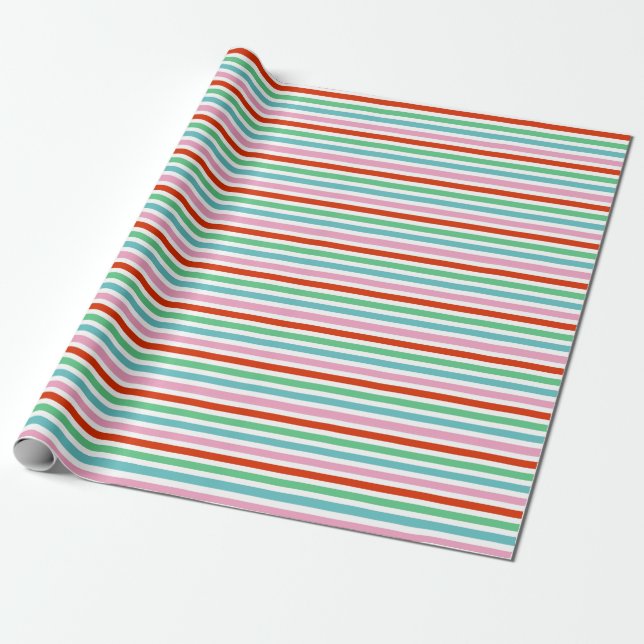 Stripe Pattern | Modern Colorful Christmas Cheer Wrapping Paper (Unrolled)