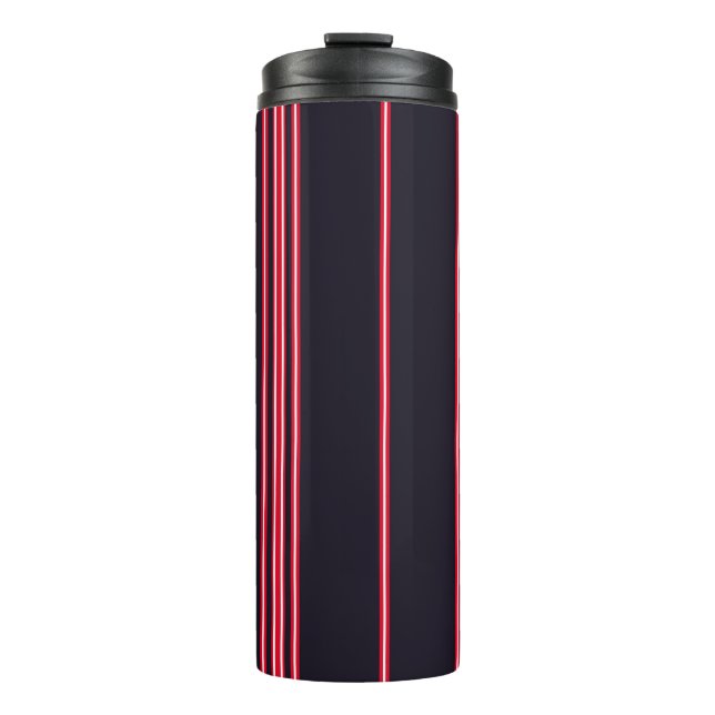 Stripe pattern with navy blue, white and red verti thermal tumbler (Front)