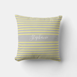 Stripe Patterns Custom Name White Yellow Grey Gray Throw Pillow
