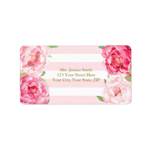 Stripe Pink Blush Floral Return Address Label