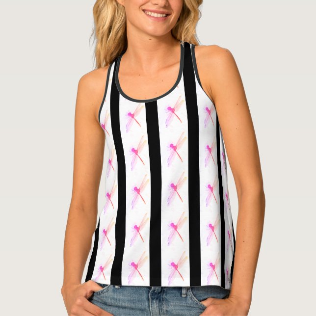 Stripe Pink Dragonfly Tank Top (Front)