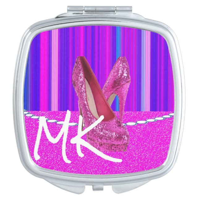 Stripe Pink Heels Compact Mirror (Front)