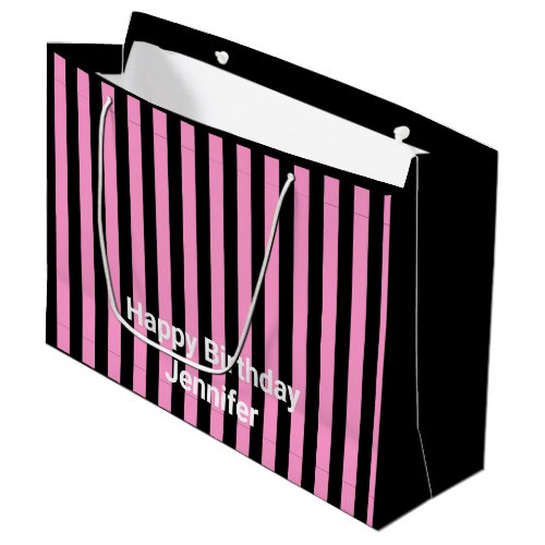 Stripe Pink Purple Mauve Gothic Black Large Gift Bag
