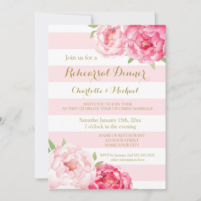 Stripe Pink Rehearsal Dinner Party Invitation (Front)