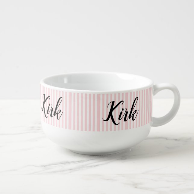 Stripe Pink White Soup Mug (Left)