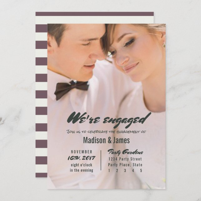 Stripe | plum | Engagement Party Invitations (Front/Back)