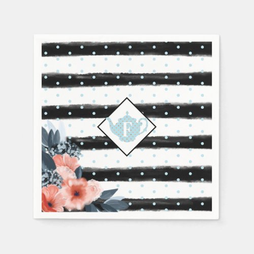 Stripe Polka Dot Vintage Floral Tea Party Monogram Napkins