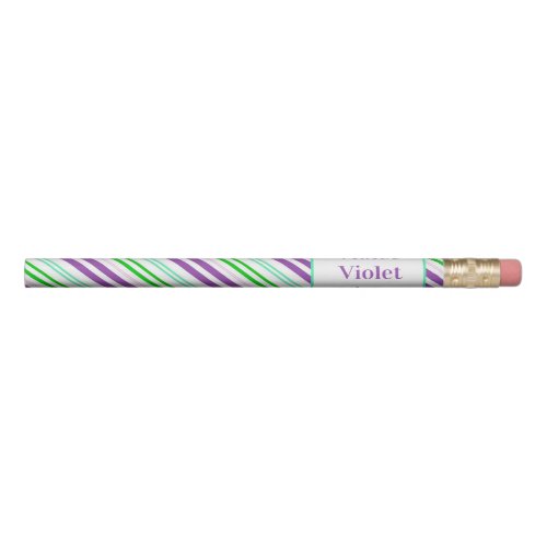 Stripe Purple And Green Kids Name Pencil