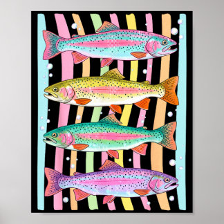 Stripe rainbow trout fishing outdoor fish summer poster