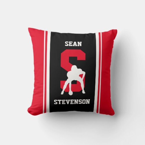 Stripe Red and Black football Throw Pillow