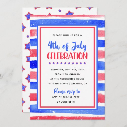 Stripe Red and Blue 4th July Party Invitation