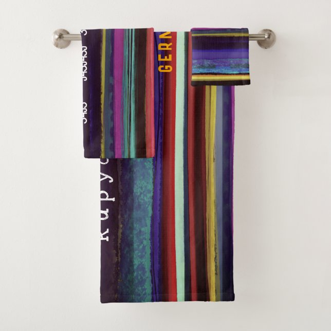 Stripe retro lines horizontal handpainted DIY Bath Towel Set (Insitu)