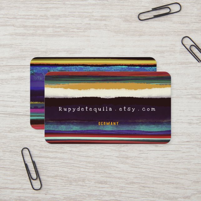 Stripe retro lines horizontal handpainted DIY Business Card (Front/Back In Situ)