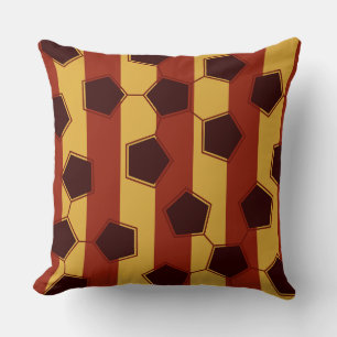 Stripe Soccer Ball Print Double-Sided Red Gold Throw Pillow