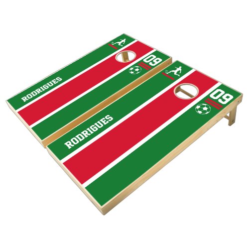 Stripe Soccer Design Red Green White Cornhole Set