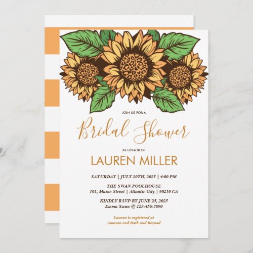 Stripe Sunflower Spring Floral Bridal Shower Invitation