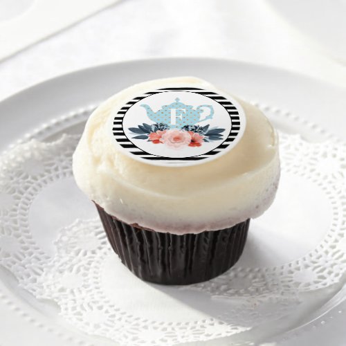 Stripe Vintage Floral Tea Party Boy Baby Shower Edible Frosting Rounds