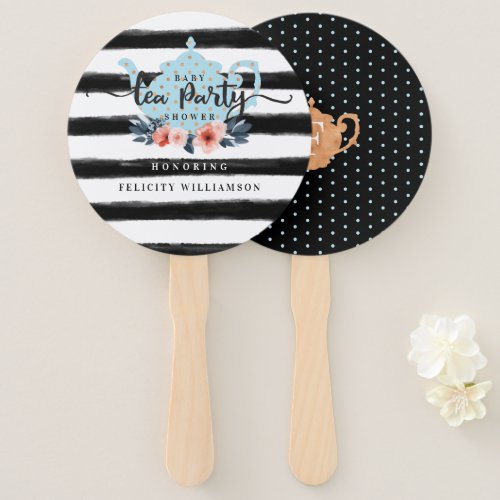 Stripe Vintage Floral Tea Party Boy Baby Shower Hand Fan