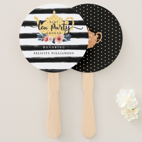 Stripe Vintage Floral Yellow Tea Party Baby Shower Hand Fan