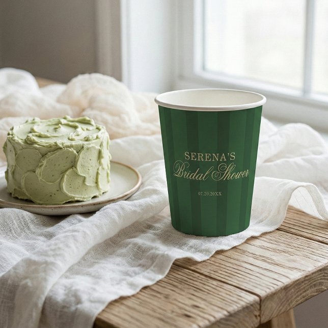 Stripe Vintage Green Bridal Shower Paper Cups (Creator Uploaded)