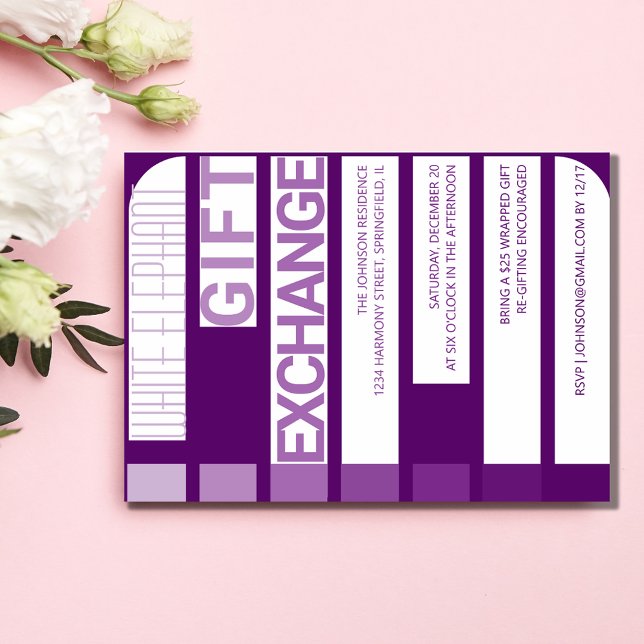 Stripe White Elephant Gift Exchange Holiday Party Invitation (White Elephant Gift Exchange Holiday Party Invitation )