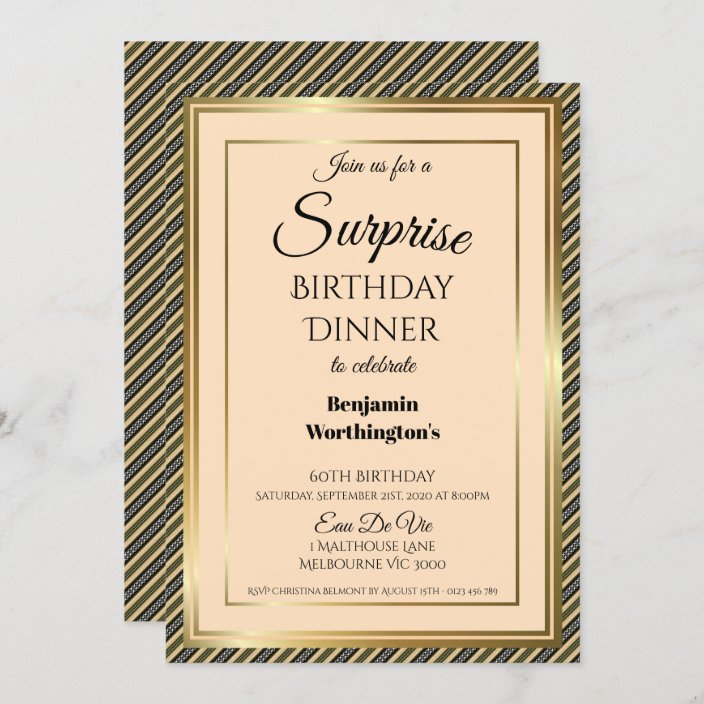 Striped 60th Surprise Birthday Dinner Invitation | Zazzle