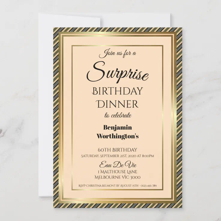 Striped 60th Surprise Birthday Dinner Invitation 