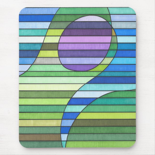 Striped Abstract Green Waves and Purple Circle Mouse Pad (Front)