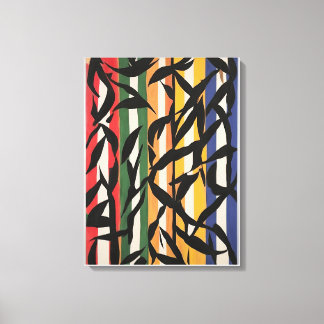 Striped Abstract Painting with Leaves Canvas Print