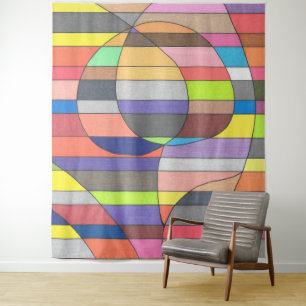 Striped Abstract with Colorful Ovals and Curves Tapestry