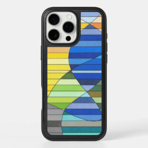 Striped Abstract with Yellow and Blue Shapes iPhone 16 Pro Max Case