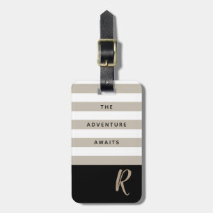 Striped Adventure Awaits Customizable Monogram Luggage Tag