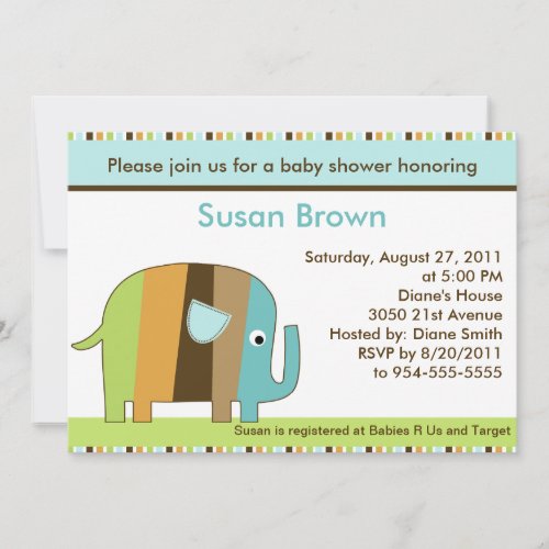 Striped Zutano Elephant Baby Shower Invitation