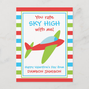 Striped Airplane Personalized Valentine's Cards