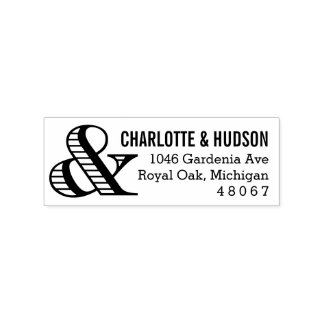 Striped Ampersand Newlywed Couple Return Address Rubber Stamp