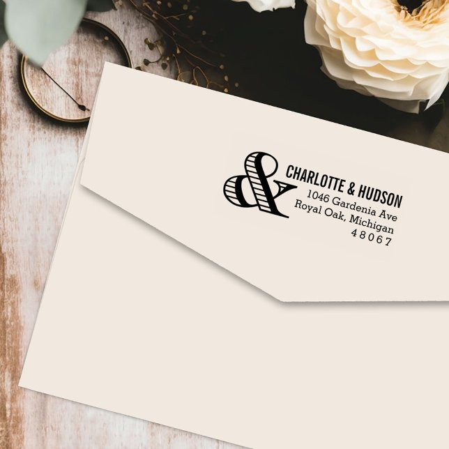Striped Ampersand Wedding Return Address Self-inking Stamp (Creator Uploaded)